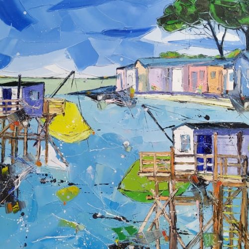Les carrelets face aux cabanes - 70 x 70 cm