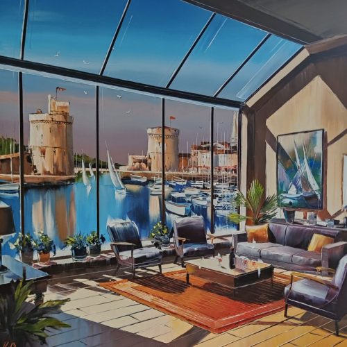 Petit déjeuner face aux tours - 60 x 60 cm